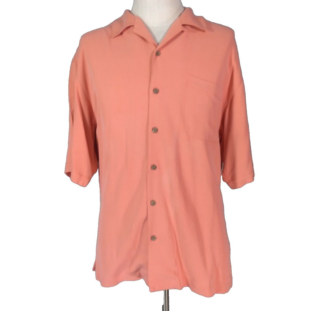 Tommy‎ Bahama silk shirt men's large Peach Orange Camp Lounge Hawaiian